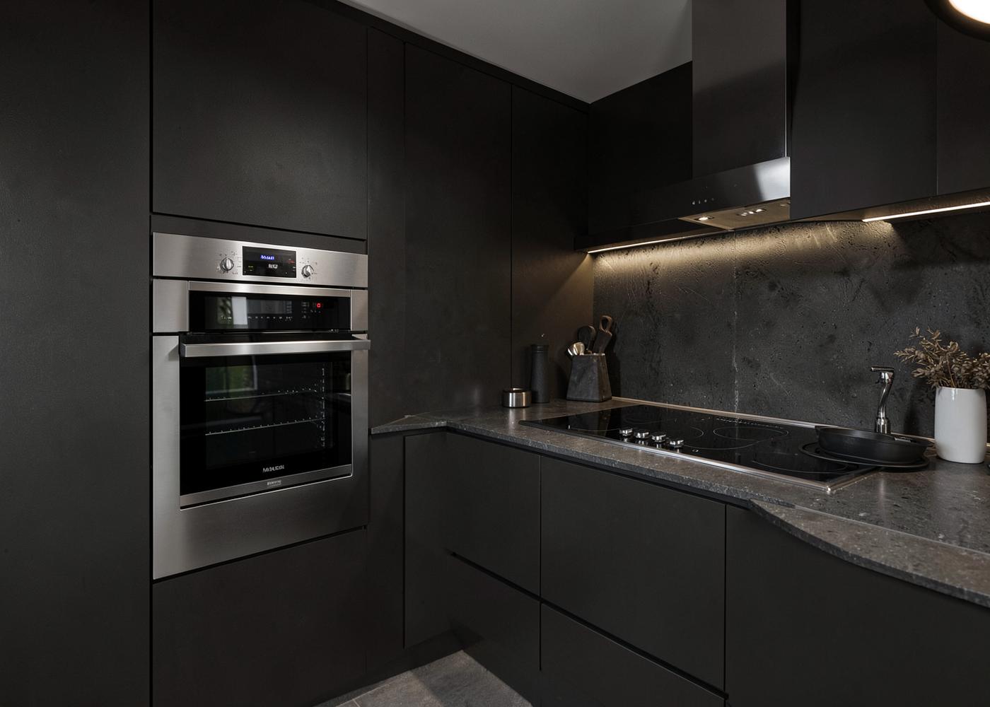 Four et plaque de cuisson intégrés dans une cuisine contemporaine